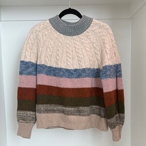 Madewell Deacon Cableknit Mockneck Sweater in Stripe